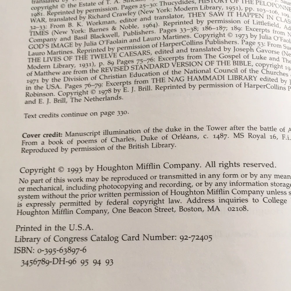 Discovering The Western Past Volume 1 Book Second Edition 1993 Houghton Mifflin